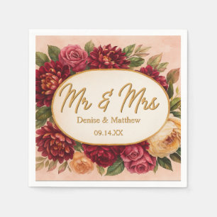 Servilleta De Papel Boda de acuarela floral de Rubor Burgundy