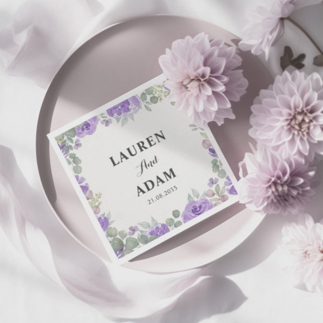 Servilleta De Papel Boda de acuarela floral púrpura rusa (Subido por el creador)