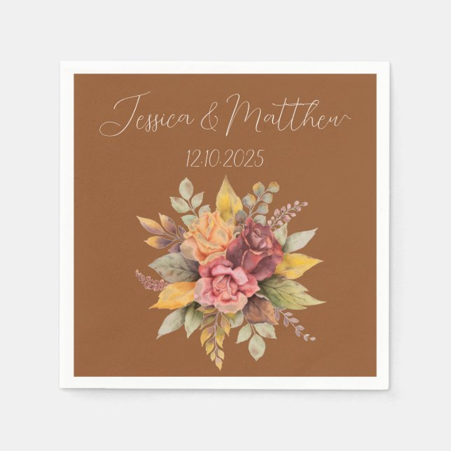 Servilleta De Papel Boda de acuarela rústica de Terracota otoño (Anverso)