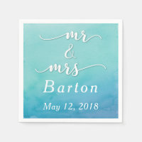 Boda de acuarela verde azulada y azul Sr. y Sra. T