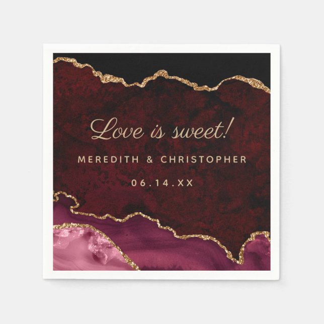 Servilleta De Papel Boda de Agate de Borgoña (Anverso)