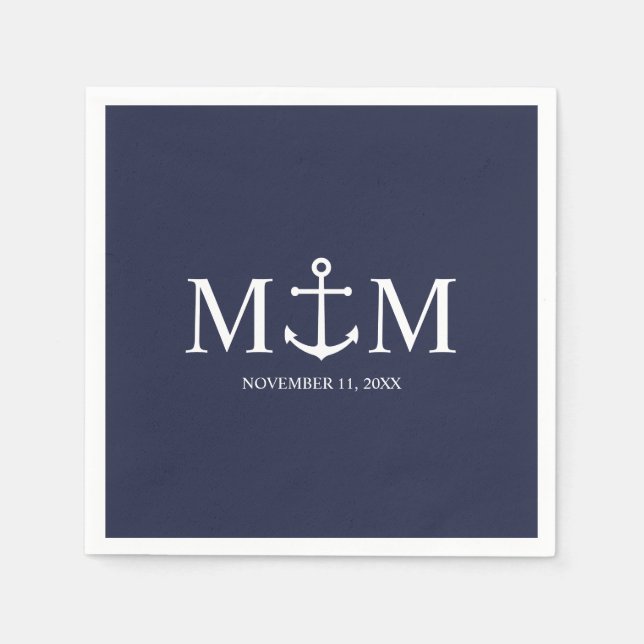 Servilleta De Papel Boda de Anclaje Azul de la Marina Náutica (Anverso)
