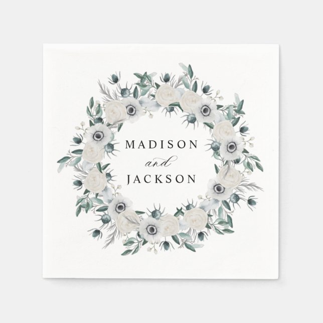 Servilleta De Papel Boda de Anemones Blancos y Rosas (Anverso)