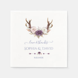 Servilleta De Papel Boda de Antlers de Flores Blancas Rosa de Lavanda 