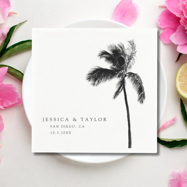 Servilleta De Papel Boda de árbol de palmas Personalizado moderno (Palm Tree Wedding Modern Custom Cocktail Napkins)