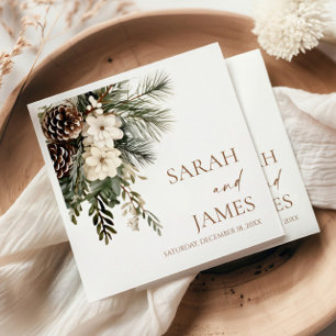 Servilleta De Papel Boda de árboles de pino florales de invierno elega