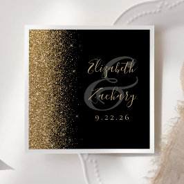 Servilleta De Papel Boda de Arista Brillante Dorada Negra Moderna