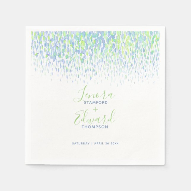 Servilleta De Papel Boda de arte azul en cascada (Anverso)