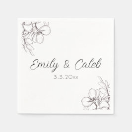 Servilleta De Papel Boda de arte de la línea floral blanca y negra