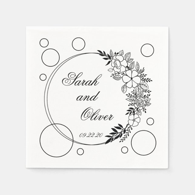 Servilleta De Papel boda de arte de línea Floral (Anverso)