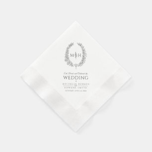 Servilleta De Papel Boda de arte en monograma oval de hoja gris oscura