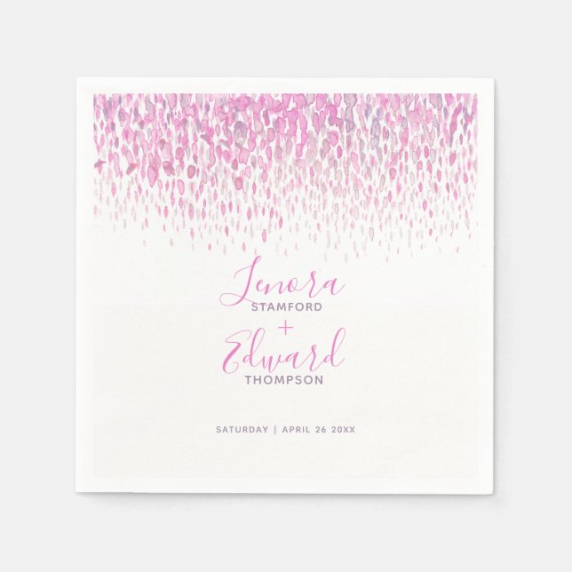 Servilleta De Papel Boda de arte púrpura rosa con cascada (Anverso)