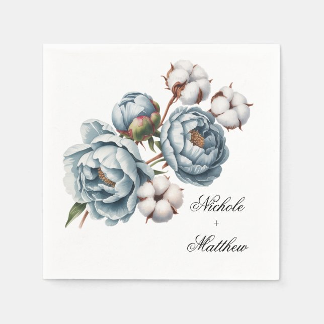 Servilleta De Papel Boda de azul polvoriento y algodón (Anverso)
