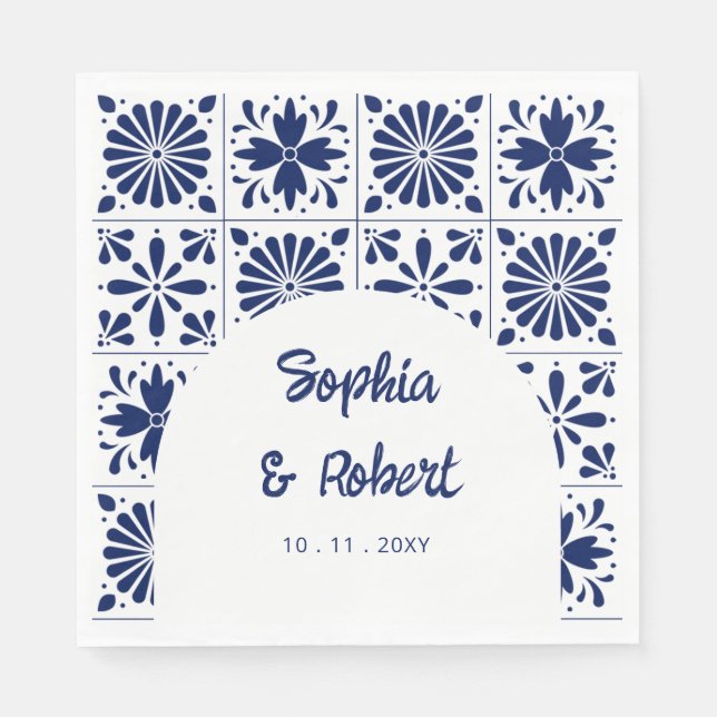 Servilleta De Papel Boda de Baldosas de Talavera Azul de la Armada Mex (Anverso)