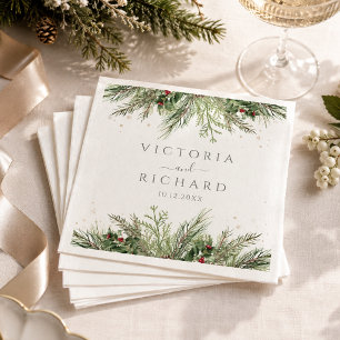 Servilleta De Papel Boda de bayas de invierno rústicas piña verde