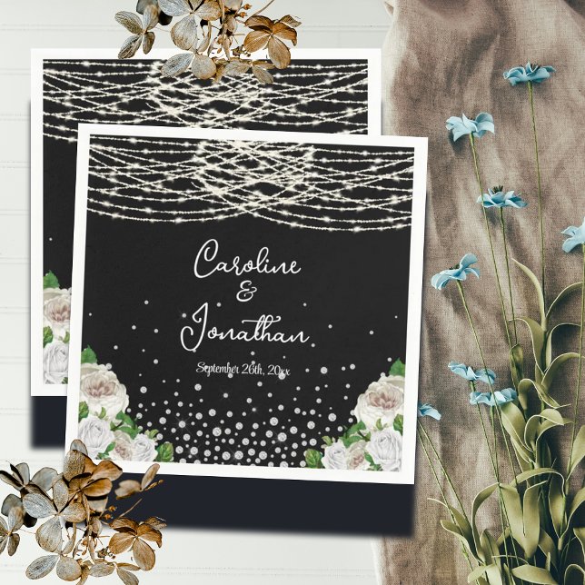 Servilleta De Papel Boda de Black Rustic White Roses String Lights (Subido por el creador)