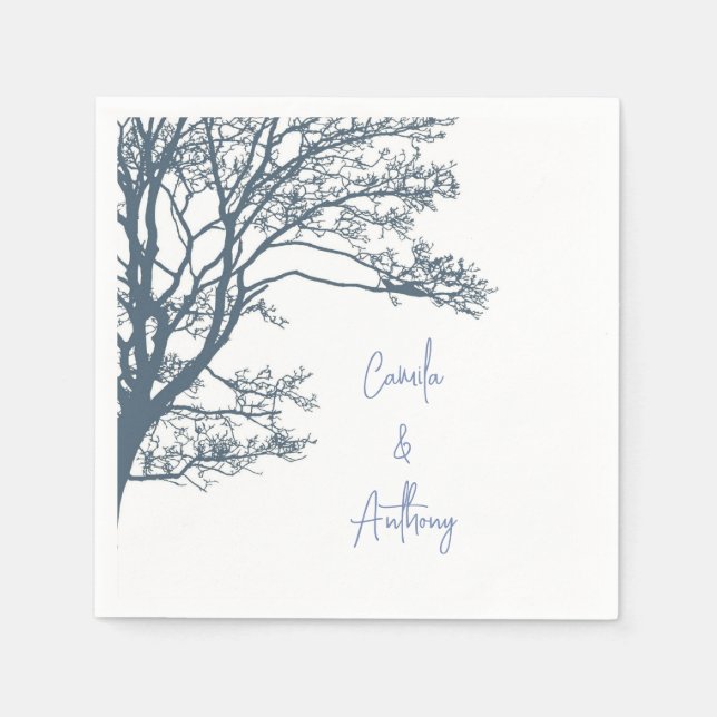 Servilleta De Papel Boda de Boho de árbol único azul (Anverso)