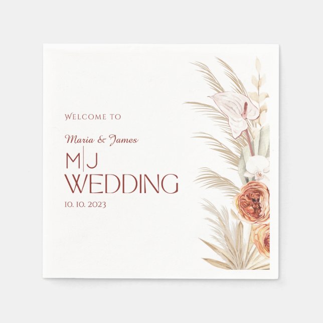 Servilleta De Papel Boda De Boho Rústico Blanco Y Crema (Anverso)