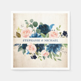 Servilleta De Papel Boda de Boho Rústico Rosa Rosa Azul de la Marina