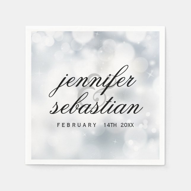 Servilleta De Papel Boda de bokeh de plata de lujo MONOGRAM (Anverso)
