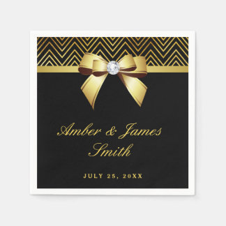 Servilleta De Papel Boda de Bow de Chevrons de Oro Negro Personalizado