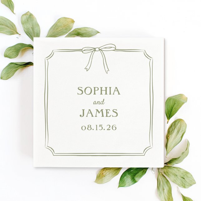 Servilleta De Papel Boda De Bow Sencillo Y Elegante De Olive Green (Subido por el creador)