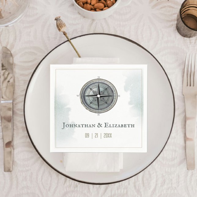Servilleta De Papel Boda de brújula nautica vintage (Vintage Nautical Compass Wedding Napkins)