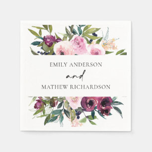 SERVILLETA DE PAPEL BODA DE BUNCH FLORAL DE BRIGHT BOHO RUBOR BURGUNDY