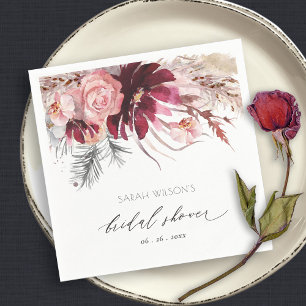 Servilleta De Papel Boda de Burgundy Blush Floral Pampas Grass N