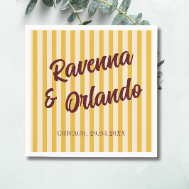 Servilleta De Papel Boda de Burgundy Retro con Franjas de Melocotón De