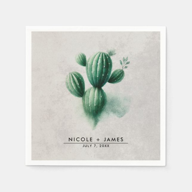 Servilleta De Papel Boda de Cactus Verde Acuarela al Sudoeste (Anverso)