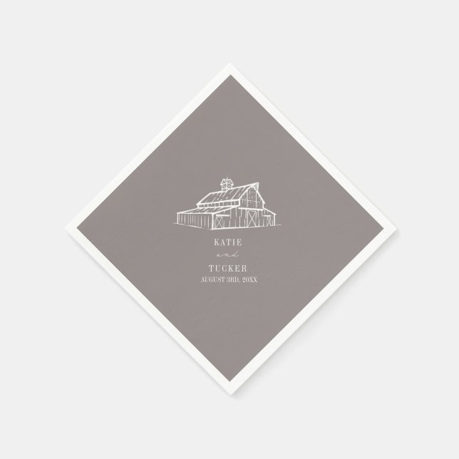 Servilleta De Papel Boda de Caída Rústica de Granja Gris Ametista (Borde)