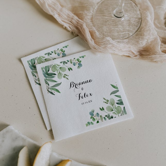 Servilleta De Papel Boda de caligrafía botánica de eucalipto verde (Subido por el creador)