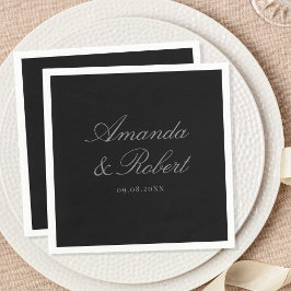 Servilleta De Papel Boda de Caligrafía Clásica Negro Mate Elegante