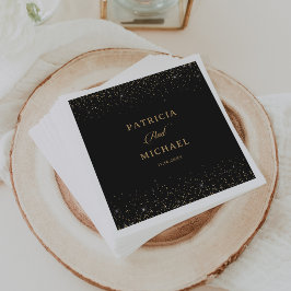 Servilleta De Papel Boda de caligrafía con confeti de oro negro clásic