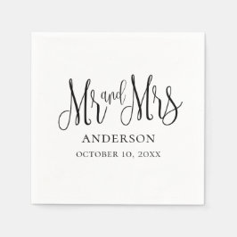 Servilleta De Papel Boda de caligrafía en blanco y negro. Señor y seño