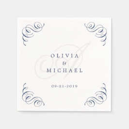 Servilleta De Papel Boda de caligrafía floreciente de la Marina