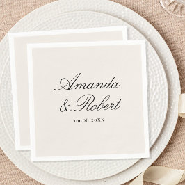 Servilleta De Papel Boda de Caligrafía Negra y Marfil Elegante