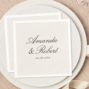 Servilleta De Papel Boda de Caligrafía Negra y Marfil Elegante