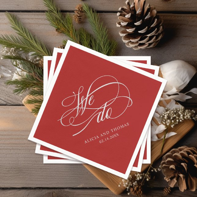 Servilleta De Papel Boda de caligrafía rojo romántico (A lovely choice for holiday weddings.)