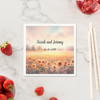 Servilleta De Papel Boda de Campo Acuarela Rústica con Girasoles Boho