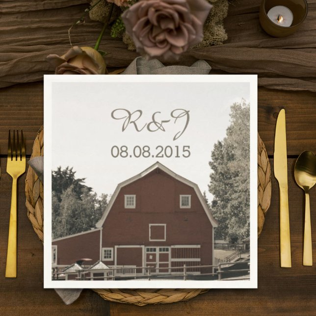 Servilleta De Papel boda de campo rústico granero rojo (rustic country wedding red barn wedding favor napkins)
