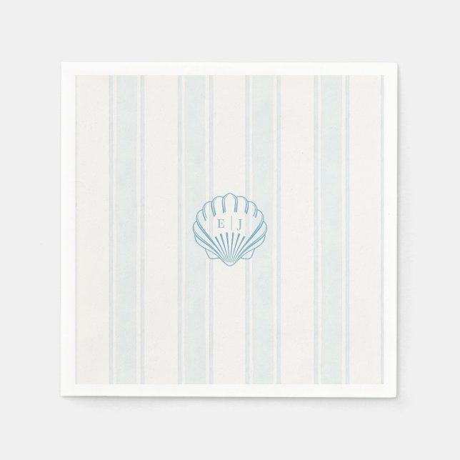 Servilleta De Papel Boda de Caparazón de Mar Azul Costero (Anverso)