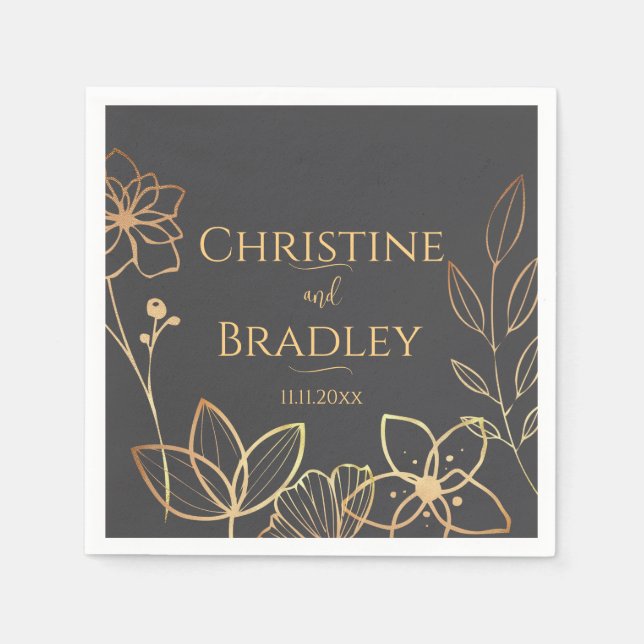 Servilleta De Papel Boda de carbón vegetal y oro (Anverso)