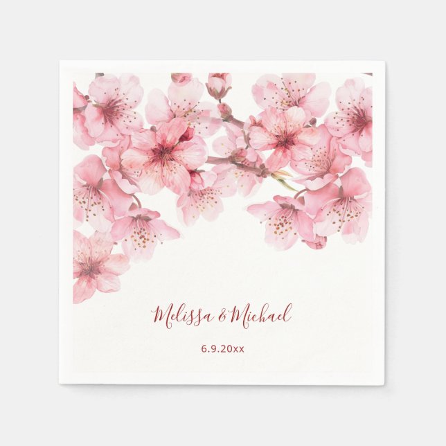 Servilleta De Papel Boda de cerezo rosa y blanco (Anverso)