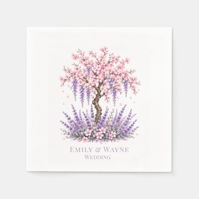 Servilleta De Papel Boda de cerezo y árbol de lavanda (Anverso)