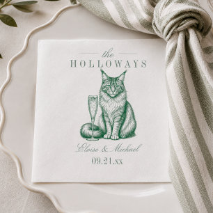 Servilleta De Papel Boda de Champán con Gato Maine Coon Verde Esmerald