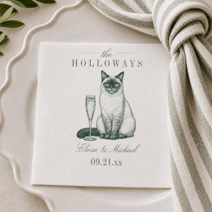 Servilleta De Papel Boda de Champán con Gato Siames de Verde Salvia El