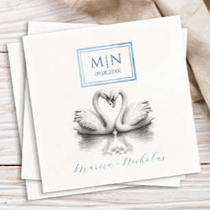 Servilleta De Papel Boda de cisne romántico Napkins Monograma azul