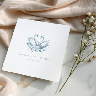 Servilleta De Papel Boda de cisnes florales azules vintage